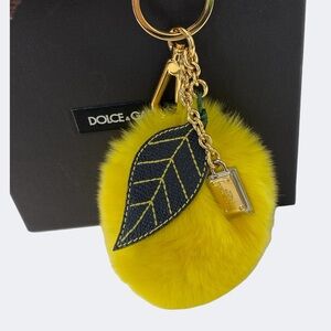 Dolce & Gabbana NWT Yellow Lemon Fur + Leather Keychain Bag Charm